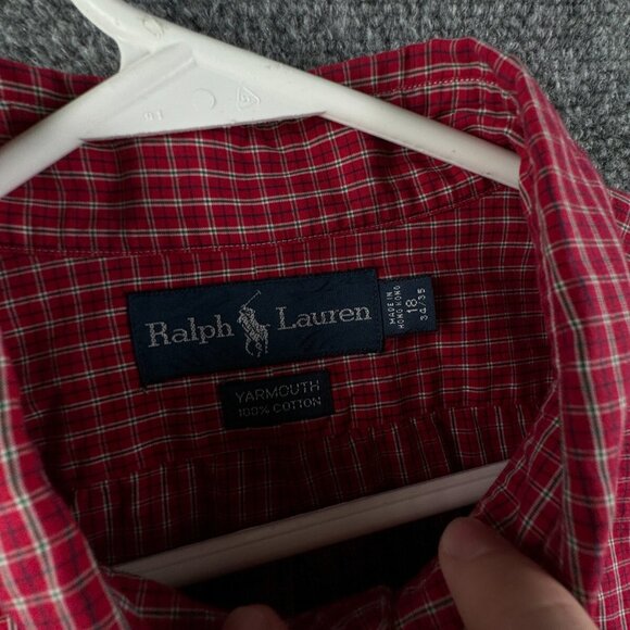Ralph Lauren Cotton Long Sleeve Button Up Shirt Men Red Check Yarmouth 18 34/35 - Picture 9 of 13